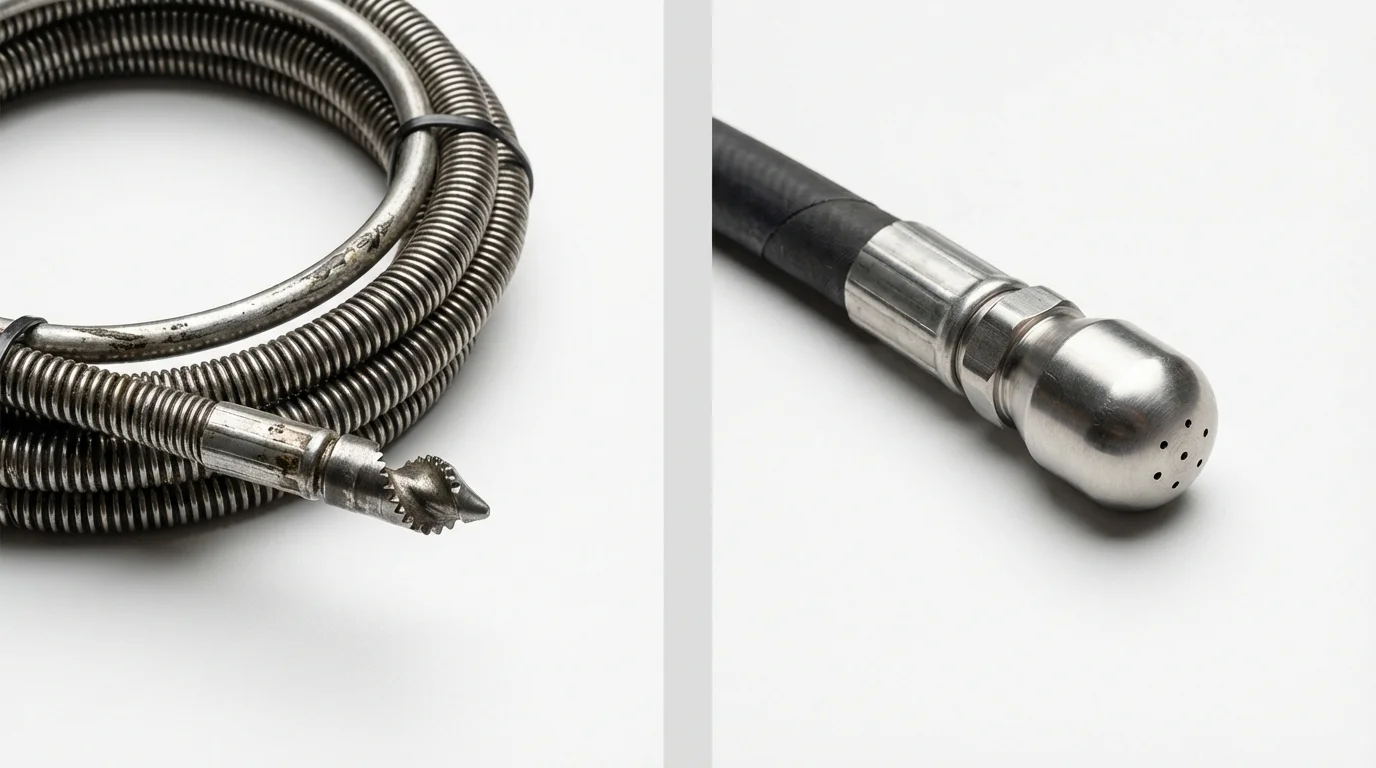 Drain snake cable and hydro jetting nozzle used for drain cleaning in Nettleton, MS